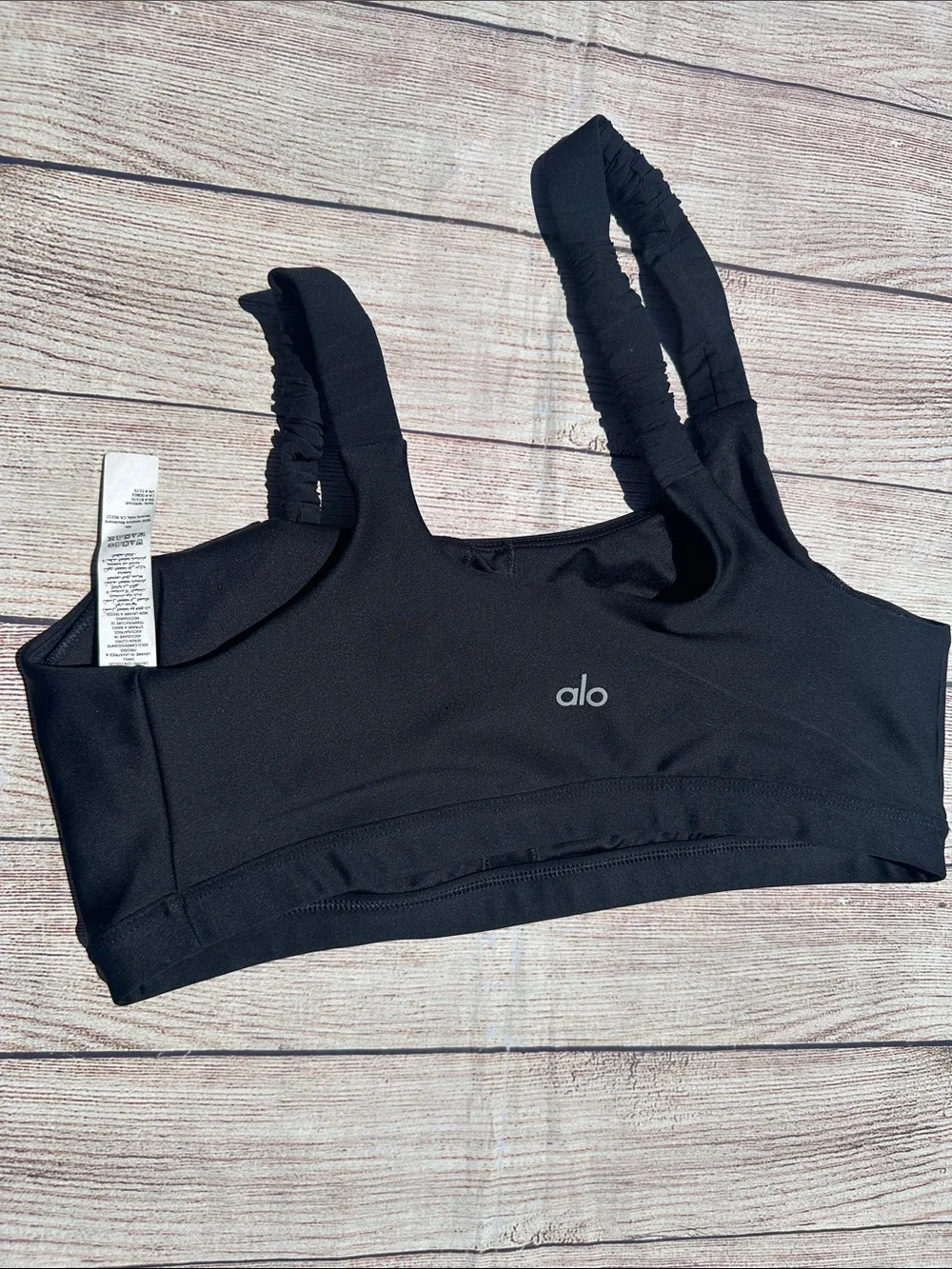 Alo Black Ruched Strap Sports Bra Size Large